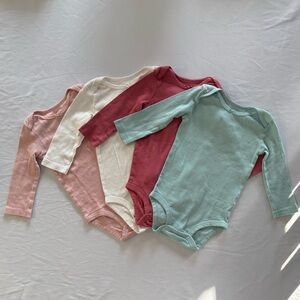 Girl’s 100% Cotton Long Sleeve Bodysuits Set - Pink, Cream, Red, Green